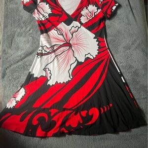 Floral Red and Black Midi Dress